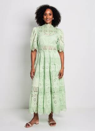 Robe longue manches courtes manches courtes vert F & P femme