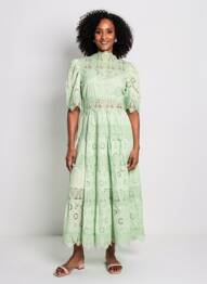 Robe longue manches courtes manches courtes vert F & P femme