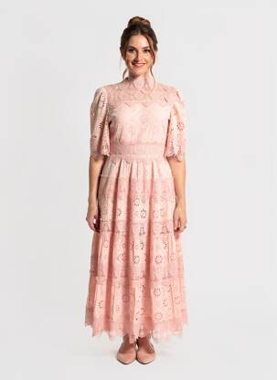 Robe longue manches courtes manches courtes rose F & P femme