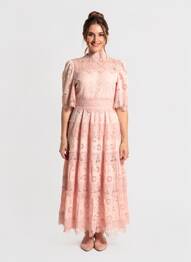 Robe longue manches courtes manches courtes rose F & P femme