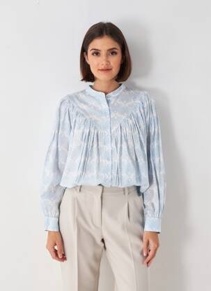 Chemisier imprimé fantaisie manches longues bleu SENS UNIQ femme