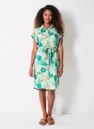 Robe mi-longue imprimé fleurs manches courtes vert ROSA FASHION femme