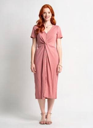 Robe mi-longue manches courtes manches courtes rose ROSA FASHION femme