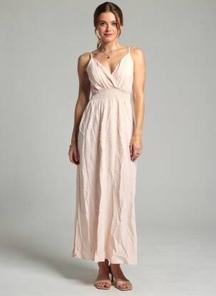 Robe longue coupe cintrée fines bretelles rose R&F femme