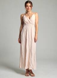 Robe longue manches bretelles ajustables fines bretelles rose R&F femme