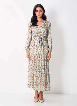 Robe longue manches longues manches longues vert R & F femme