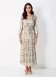 Robe longue manches longues manches longues vert R & F femme