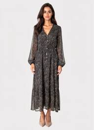 Robe longue imprimé fantaisie manches longues bleu ROSA FASHION femme
