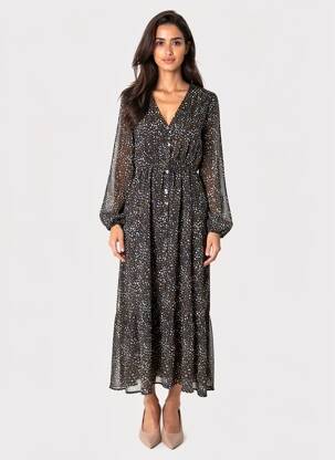 Robe longue imprimé fantaisie manches longues bleu ROSA FASHION femme