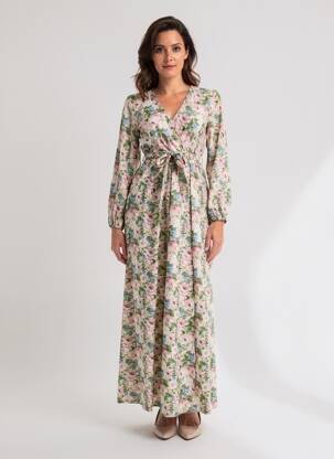 Robe longue manches longues manches longues vert ROSA FASHION femme