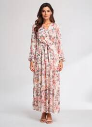 Robe longue manches longues manches longues rose ROSA FASHION femme