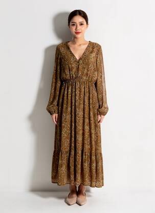 Robe longue manches longues manches longues vert ROSA FASHION femme
