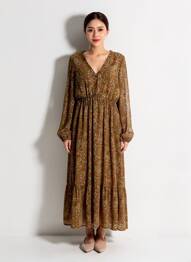 Robe longue manches longues manches longues vert ROSA FASHION femme