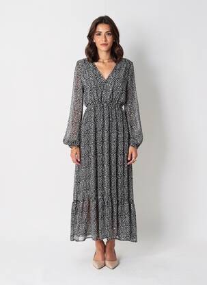 Robe longue manches longues manches longues noir ROSA FASHION femme