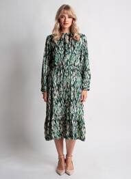 Robe mi-longue imprimé fantaisie manches longues vert ROSA FASHION femme