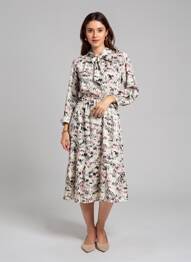 Robe mi-longue imprimé fantaisie manches longues gris ROSA FASHION femme