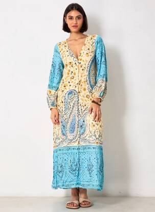 Robe longue imprimé fleurs manches 3/4 bleu ROSA FASHION femme