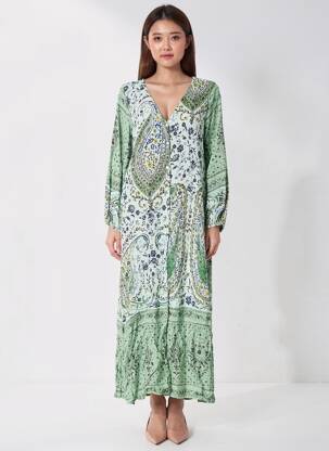 Robe longue manches longues manches longues vert ROSA FASHION femme