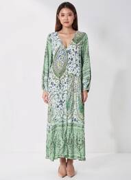 Robe longue manches longues manches longues vert ROSA FASHION femme