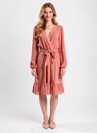 Robe mi-longue manches longues manches longues rose ROSA FASHION femme