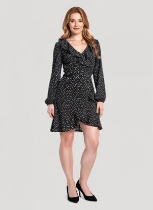 Robe courte manches longues manches longues noir ROSA FASHION femme
