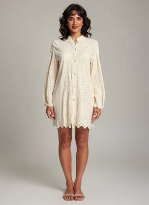 Robe courte manches longues manches longues beige NEW COLLECTION femme