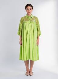 Robe mi-longue manches courtes manches courtes vert BUBBLEE femme