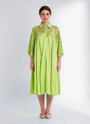 Robe mi-longue manches courtes manches courtes vert BUBBLEE femme