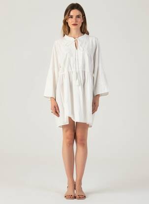 Robe courte manches 3/4 manches 3/4 blanc BUBBLEE femme