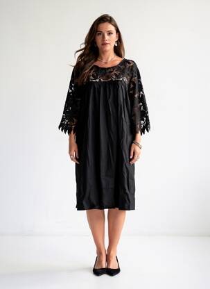 Robe mi-longue manches 3/4 manches 3/4 noir BUBBLEE femme