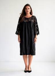 Robe mi-longue manches 3/4 manches 3/4 noir BUBBLEE femme