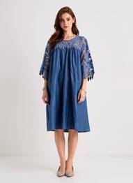 Robe mi-longue manches 3/4 manches 3/4 bleu BUBBLEE femme