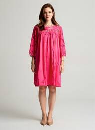 Robe mi-longue manches 3/4 manches 3/4 rose BUBBLEE femme