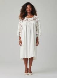 Robe mi-longue manches 3/4 manches 3/4 blanc BUBBLEE femme