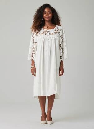 Robe mi-longue manches 3/4 manches 3/4 blanc BUBBLEE femme