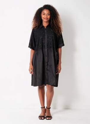 Robe mi-longue manches 3/4 manches 3/4 noir BUBBLEE femme