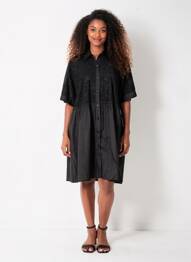 Robe mi-longue manches 3/4 manches 3/4 noir BUBBLEE femme