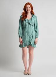 Robe courte tissage crêpe manches longues vert ROSA FASHION femme