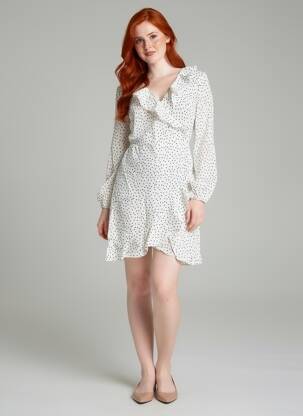 Robe courte manches longues manches longues blanc ROSA FASHION femme