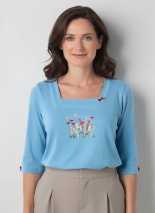 T-shirt manches 3/4 manches 3/4 bleu I.ODENA femme