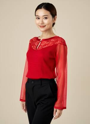 T-shirt manches longues manches longues rouge FRALY femme
