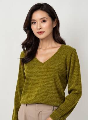 Pull tissage chiné manches longues vert BARBARA LEBEK femme