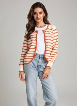 Gilet manches longues col rond orange CHARLIOR femme