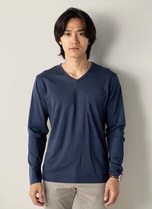 T-shirt coupe cintrée manches longues bleu ELEVEN PARIS homme