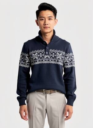 Pull maille tricot manches longues bleu KAPORAL homme