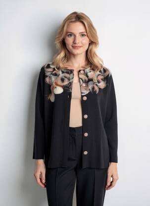 Gilet manches longues col rond noir NATURAL LIFE femme