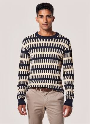 Pull tissage jacquard manches longues bleu PETROL INDUSTRIES homme