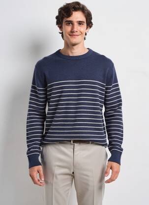 Pull tissage jacquard manches longues bleu PETROL INDUSTRIES homme