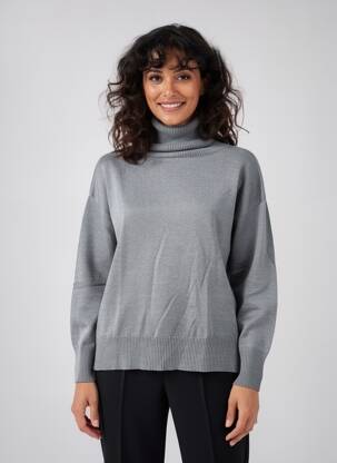 Pull col roulé resserrée sur le bas manches longues gris COULEURS DU TEMPS femme