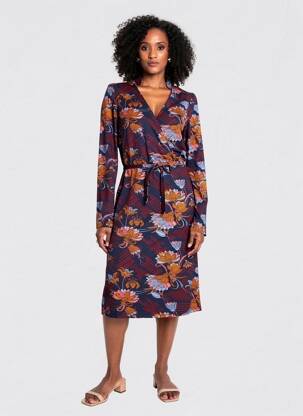 Robe mi-longue imprimé fantaisie manches longues bleu LA FIANCÉE femme